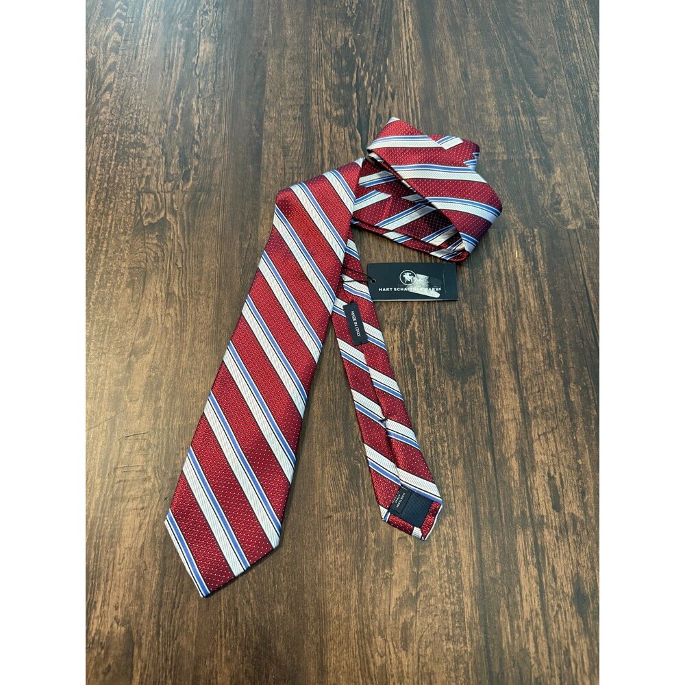 Hart Schaffner Marx 100% Silk Men's Tie Striped Red Preppy Italy S15TH200